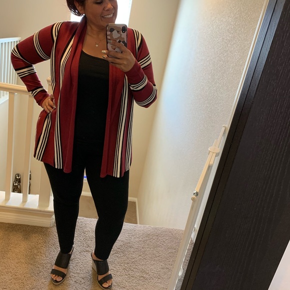 ❤️LAST NEW S Wine Stripe Open Front Cardigan - Picture 9 of 11